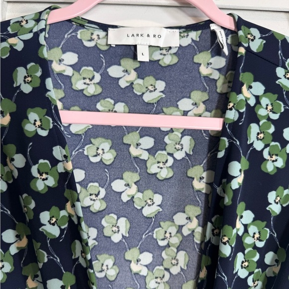 NWT Lark & Ro Womens Cap Sleeve Wrap Floral Navy & Green Dress Size L - Picture 2 of 5